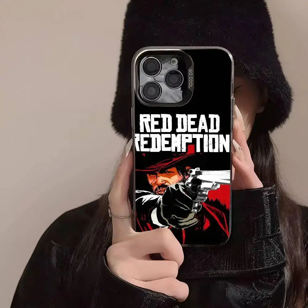 RDR2 Hot Game Character-Based Concept Art Customized Casual Shockproof Back Cover For iPhone 17, 16, 15, 14, 13, 12, 11 Pro Max Plus (Silver Color), Iphone 15, Tpu