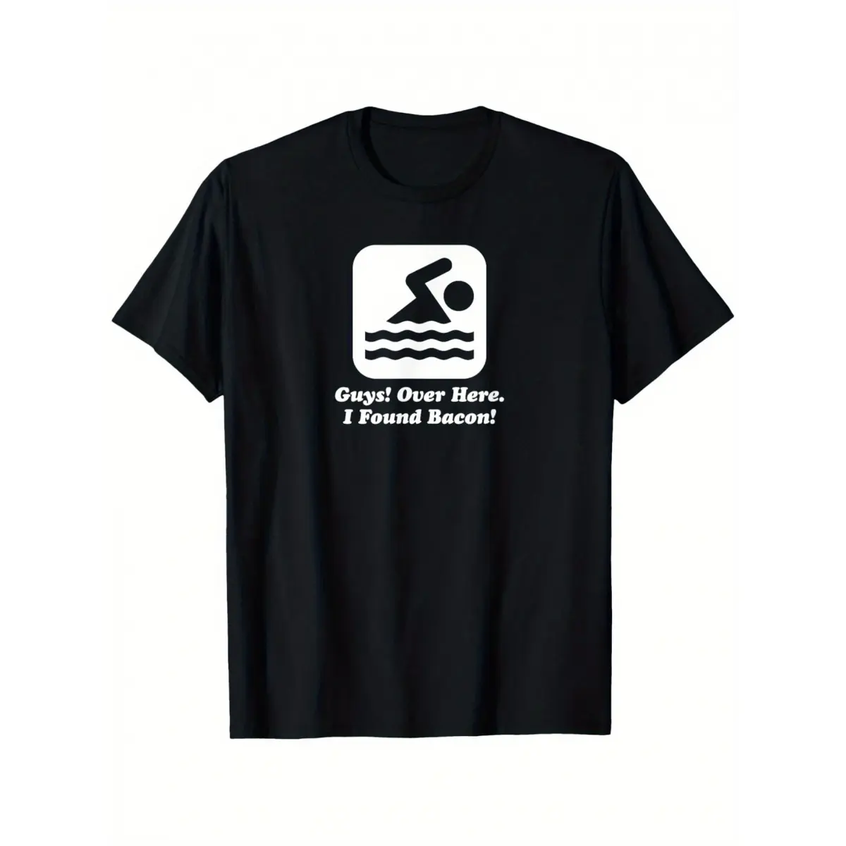 Funny "Swimmer Over Here I Found Bacon" Graphic T-Shirt Unisex Casual Short Sleeve Tee Machine Washable summer casual short sleeve tee