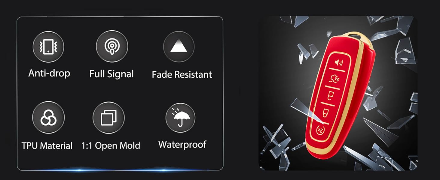 TPU Key Fob Cover Fit for Ford C-Max Edge Escape Expedition Explorer Flex Focus Taurus Lincoln MKS MKT MKX Navigator, Full Protection Soft TPU Key Case, with Bling Key Ring, Red