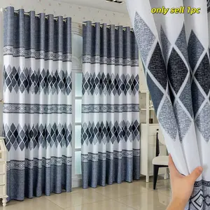 1 Panel Diamond Jacquard Semi-Blackout Curtains, Nordic Geometric Grommet Top, Thermal Room Darkening Drapes for Bedroom Living Room