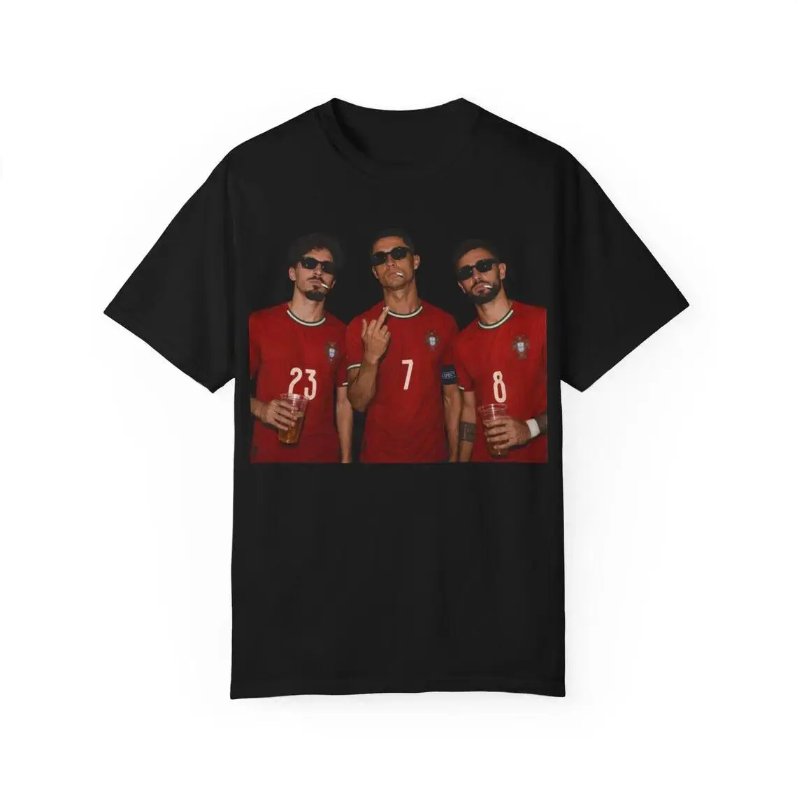 Unisex Portugal Graphic T-Shirt, Vintage Loose Fit Short Sleeve Round Neck Cotton Blend Tops for Soccer Fans, Menswear, Printed, Cozy Fabric, S