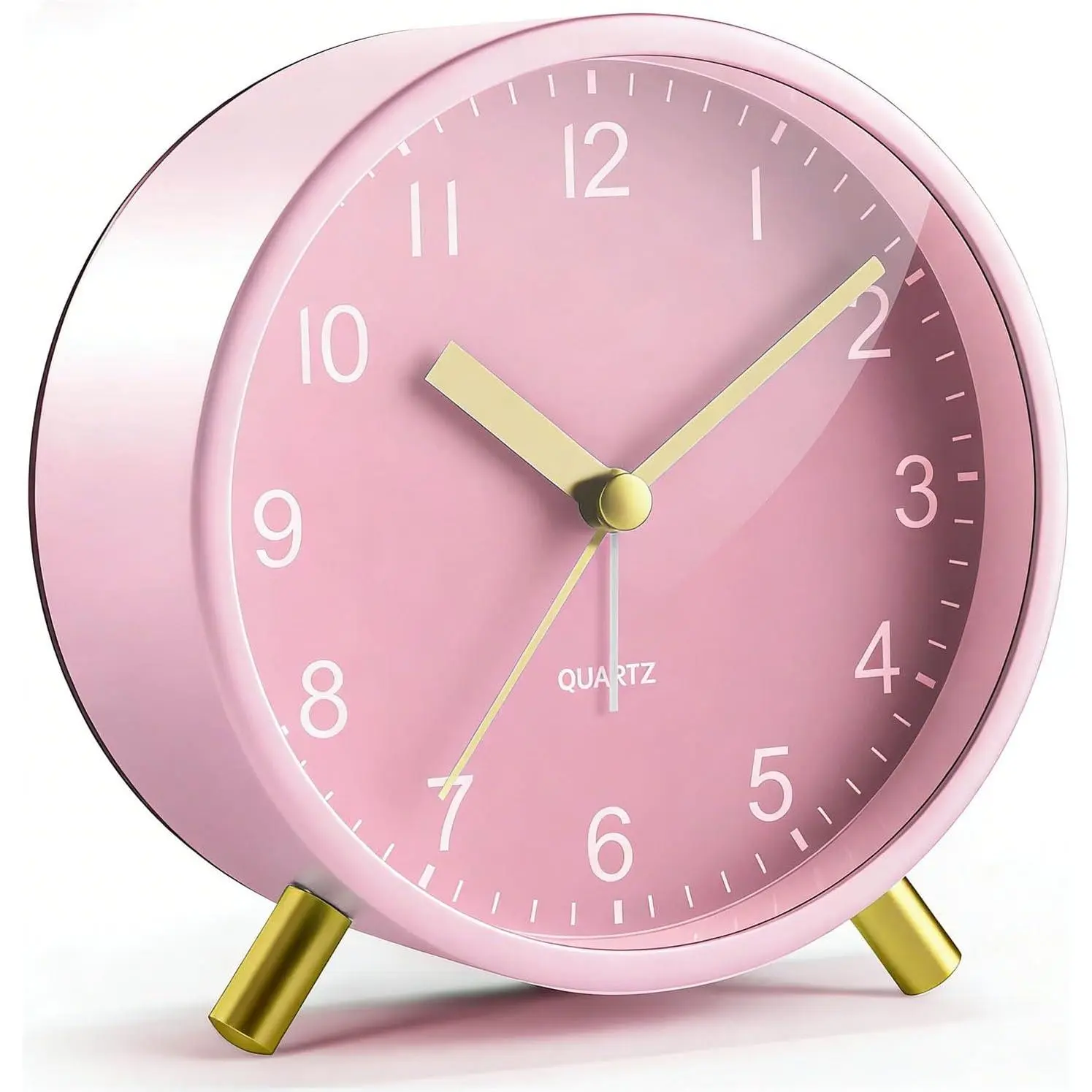 Analog Alarm Clock, Silent Non-Ticking with Night Light, Fashionable Round Metal Alarm Clock for Office, Battery Operated, Bedroom, Elderly, Adults, Children, Back to School Gifts