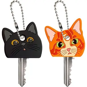 Set of 2 Key Cap Covers, PVC Key Identifier, Cute Head Cover Keychain for Distinguishing Keys - Cute Dog Cat