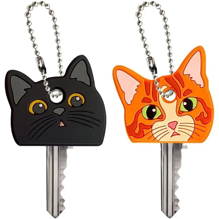 Set of 2 Key Cap Covers, PVC Key Identifier, Cute Head Cover Keychain for Distinguishing Keys - Cute Dog Cat
