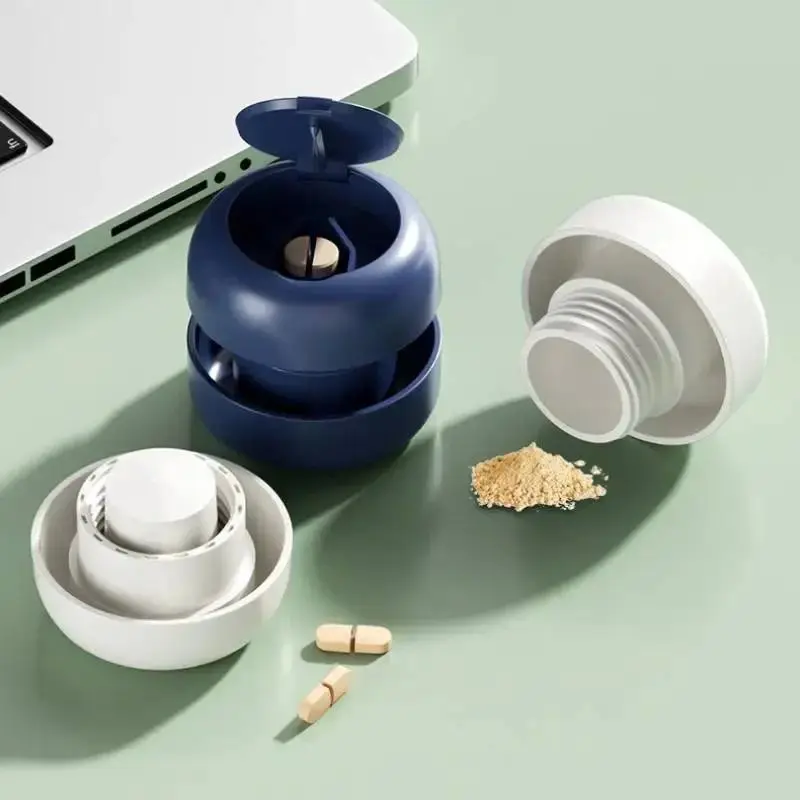 2 in 1 Portable Pill Grinder & Cutter, Multifunctional Pill Grinder, Stainless Steel Blade Pill Cutting Dispenser Organizer