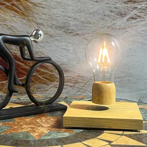 Magnetic Levitation Wooden Base Lamp, Wireless LED Light Bulb, 3500K Warm & Colorful Lighting, 360° Rotation, Unique Desk Decor & Gift Idea