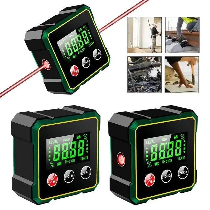Digital Angle Finder with Electronic Laser - 4-Sided Strong Magnetic Angle Gauge, 62×32×62mm Cube Inclinometer with Backlight, Auto Data Hold, 360° Full-Range Measurement, Woodworking/DIY Projects Measuring Tool & Level Box