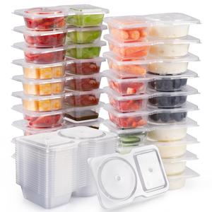 clear reusable snack airtight container set with lid, stackable plastic double compartment snack box, leak proof food storage containers, snack pack container for on-the-go meals and camping, kitchen, healthy eating containers