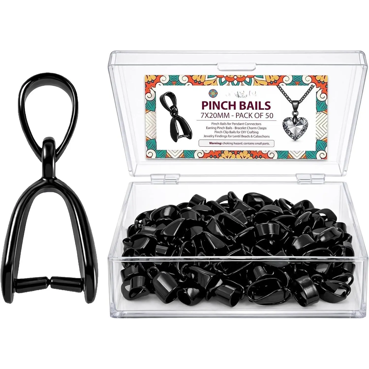 Black Pinch Bails  Findings Connectors 7X20mm  Pendant Clasps Clips Dangles for DIY  Making Necklace Earrings Bulk Pack of 50
