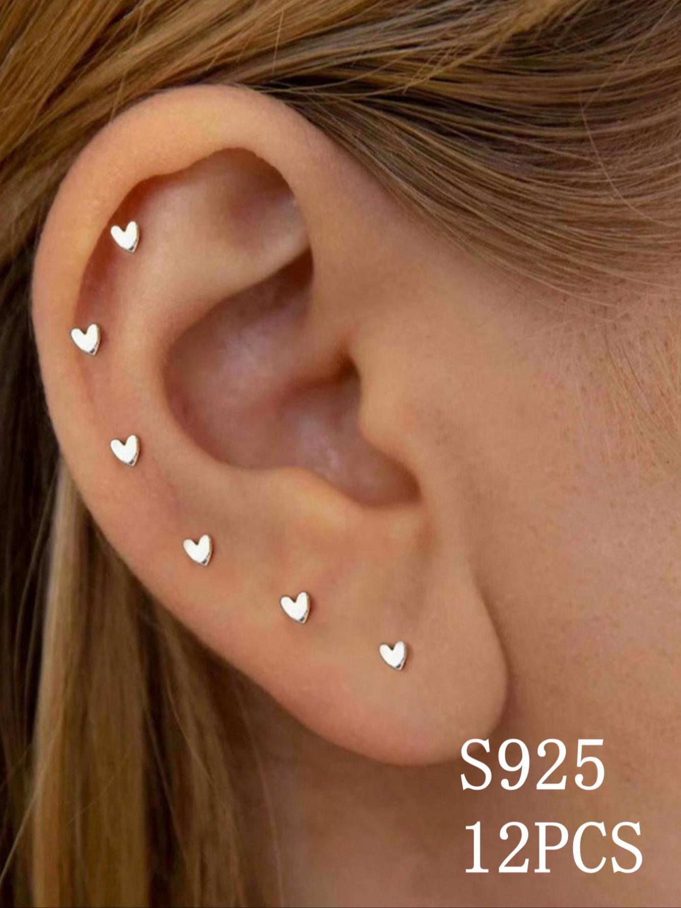 925 Sterling Silver Cute Heart Shaped Stud Earrings, Fashionable Earrings for Women & Girls, Trendy All-match & Exquisite Jewelry for Birthday Gift