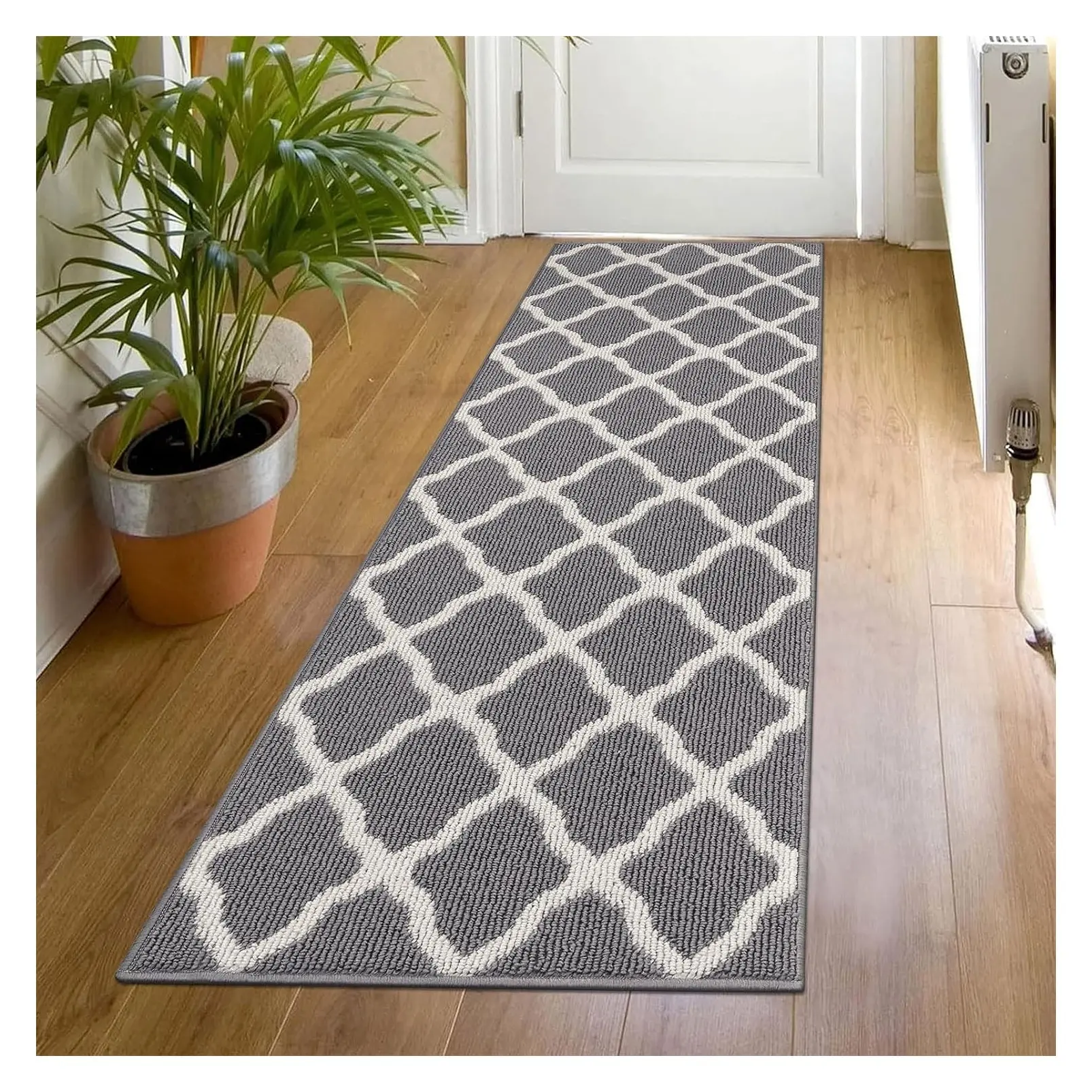 Washable Runner Rug 20"x59" Non Slip Rubber Backing Dirt Trapping Floor Mat Carpet Runner for Entryway Hallway Kitchen Garage Laundry Room, Light GrayGift