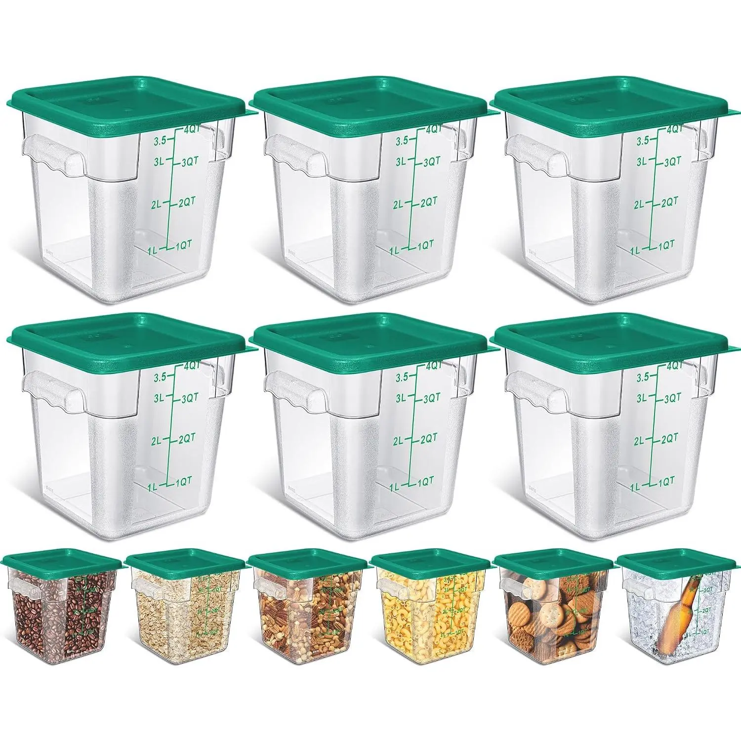 6 count Commercial  Storage Containers 4 Qt Square  Airtight  Storage Containers with  Clear Cereal Storage Containers for Pantry Kitchen Restaurant Freezer Flour Sugar