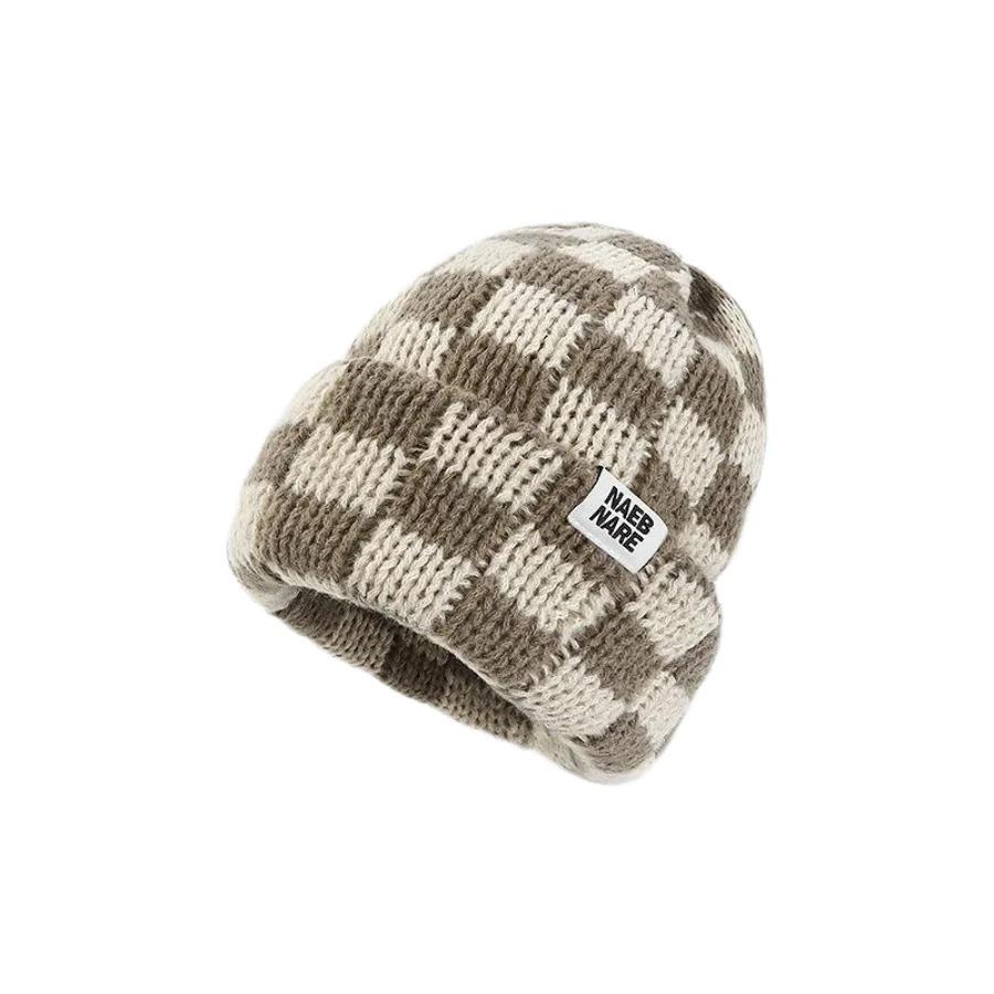New Japanese Korean Winter Check Plaid Skullies Beanies Knit Hat for Women Ins Luxury Brand Y2k Bonnet Heavy Warm Hat Casual Cap