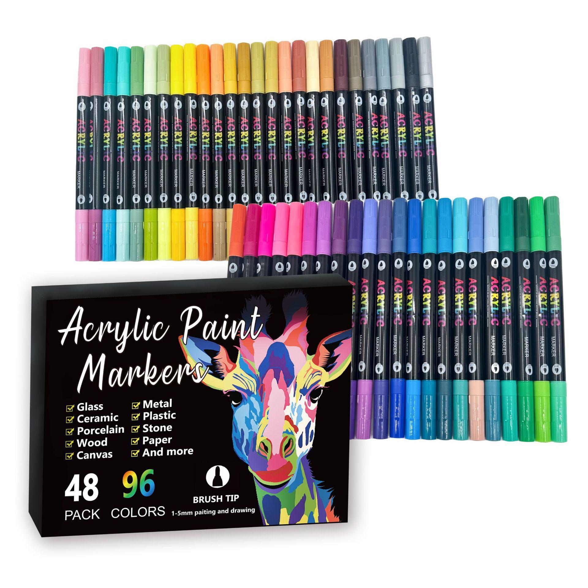 Acrylic Paint Markers Set, 96/120 Colors Dual Tip, Acrylic Brush Marker, DIY Art Supplies for Rock Painting, Canvas, Wood, Crafts, Back-To-School, Christmas Gift