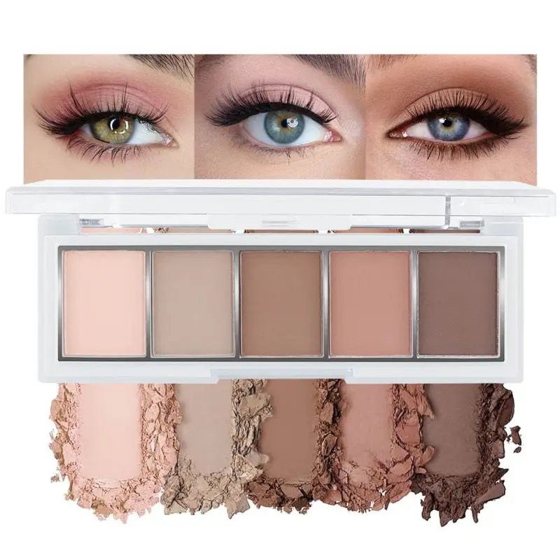 5 Colors Matte Nude Eyeshadow Makeup Palette, Nude Pink Brown Taupe Neutral Matte Smokey Cream Mini Eye Shadow Palette Makeup for Older Women Blue Green Eyes, Contour Make up Palettes