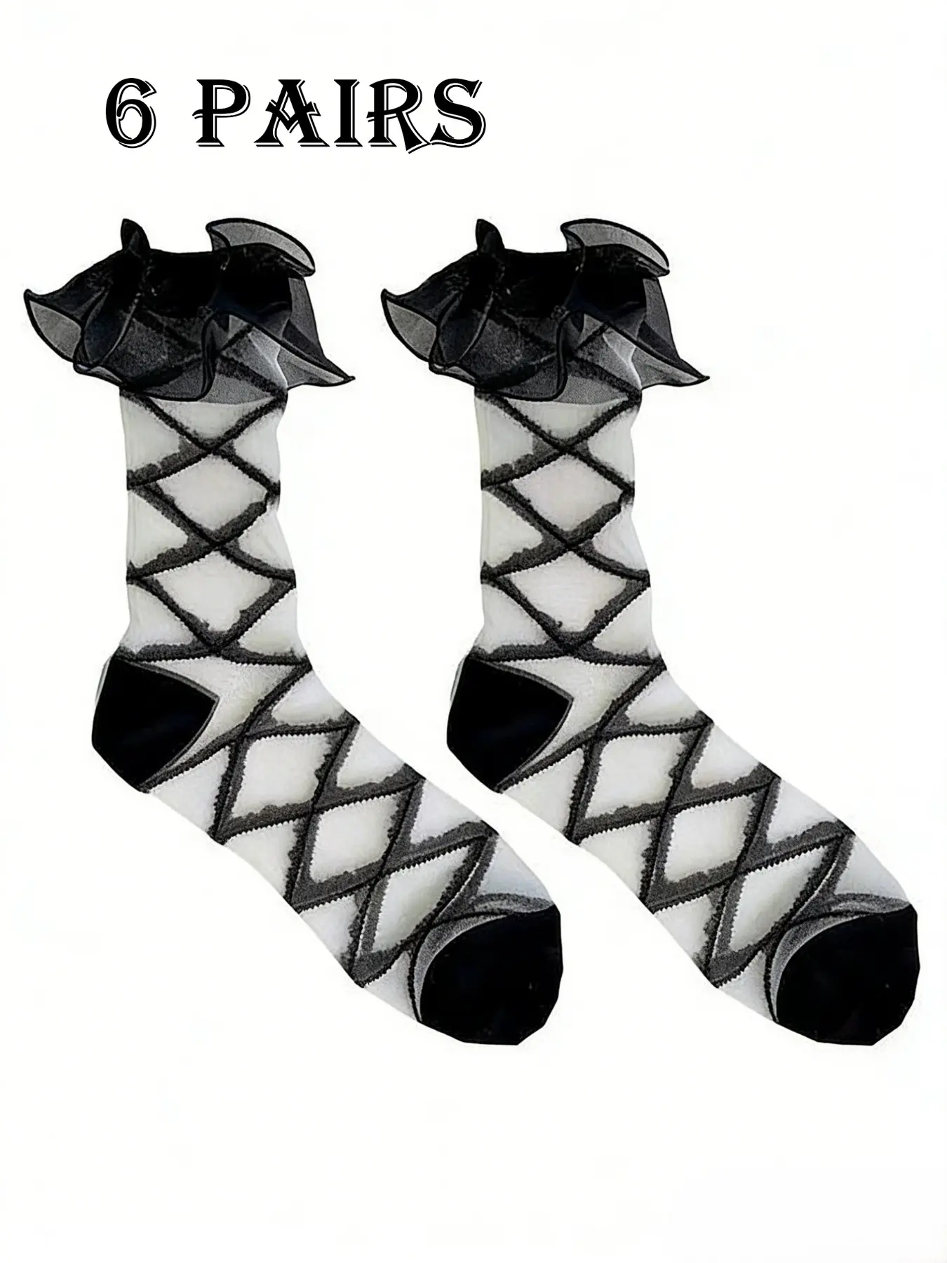 6 Pairs Women's Cute Bow Lace Stockings, Fashion Mesh Style, Teenage Jk Lovely Mid-Calf Lolita Princess Socks, Role Play, Party, Dance, Daily Wear