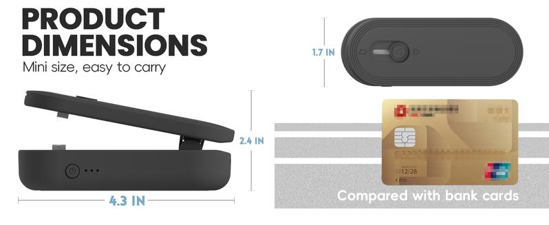 Mini Bag Sealer with Cutter and Magnet, 1800mAh Rechargeable Bag Resealer Handheld, Portable Heat Sealer for Heavy-Duty Plastic Snack & Chip Bags, Upgraded, Gift for Women, Food Saver, Kitchen Storage