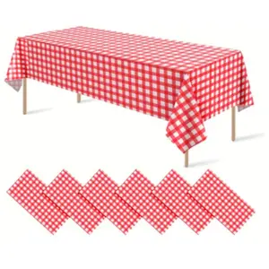 6 Pack Plastic Tablecloth, Premium Decorative Disposable Gingham Plaid Table Cloths for Parties, Rectangle Party Table Cover for Picnic Farm Birthday Wedding,54×108”/54×72”