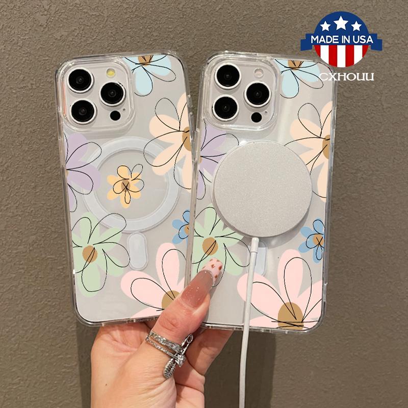 Magnetic Soft Case for iPhone17 Promax 16 Plus 15 14 13 12 11, Cartoon Flowers MagSafe Compatible,Springtok Aesthetic Pattern Design Lightweight,y2k cased,AntiScratch,and Trendy Protector Screen Protector Resistance Protection.HMG167