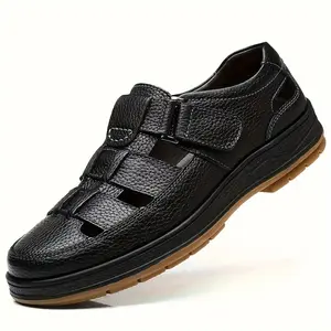 BDHJYDB Summer Breathable Faux Leather Sandals Men'S Soft Sole Hollow Non-Slip Beef Tendon Sole Casual Hole Shoes
