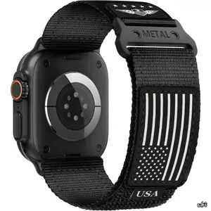 2026 New Rugged Star-Stripes Flag Woven Nylon Watch Band For Apple Watch Ultra 1/2/3, Soft Tactical Wrist Strap Compatible Series 3-11 SE Sizes 42/44/45/46/49Mm For Men