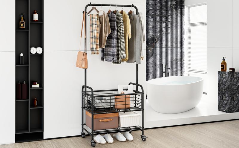 Laundry Basket with Wheels Rolling Laundry Hamper Laundry Sorter Cart Shelf Hanging Rack Organiser Hangable