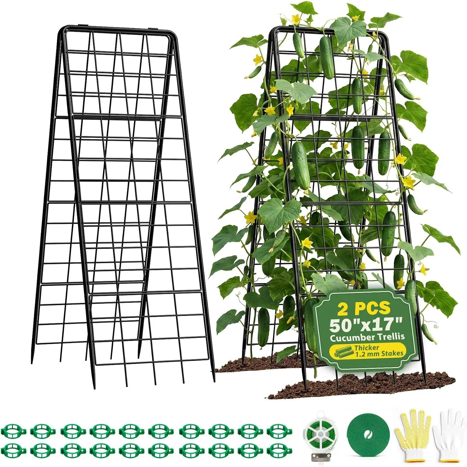 Heavy Duty 2 Pack 50"x17" Adjustable A-Frame Trellis for Climbing  Outdoor, Metal Rust-Proof Garden Trellis, Dense Grid Climbing Frame Trellis for Raised Beds, Cucumber, Tomatoes Outdoor