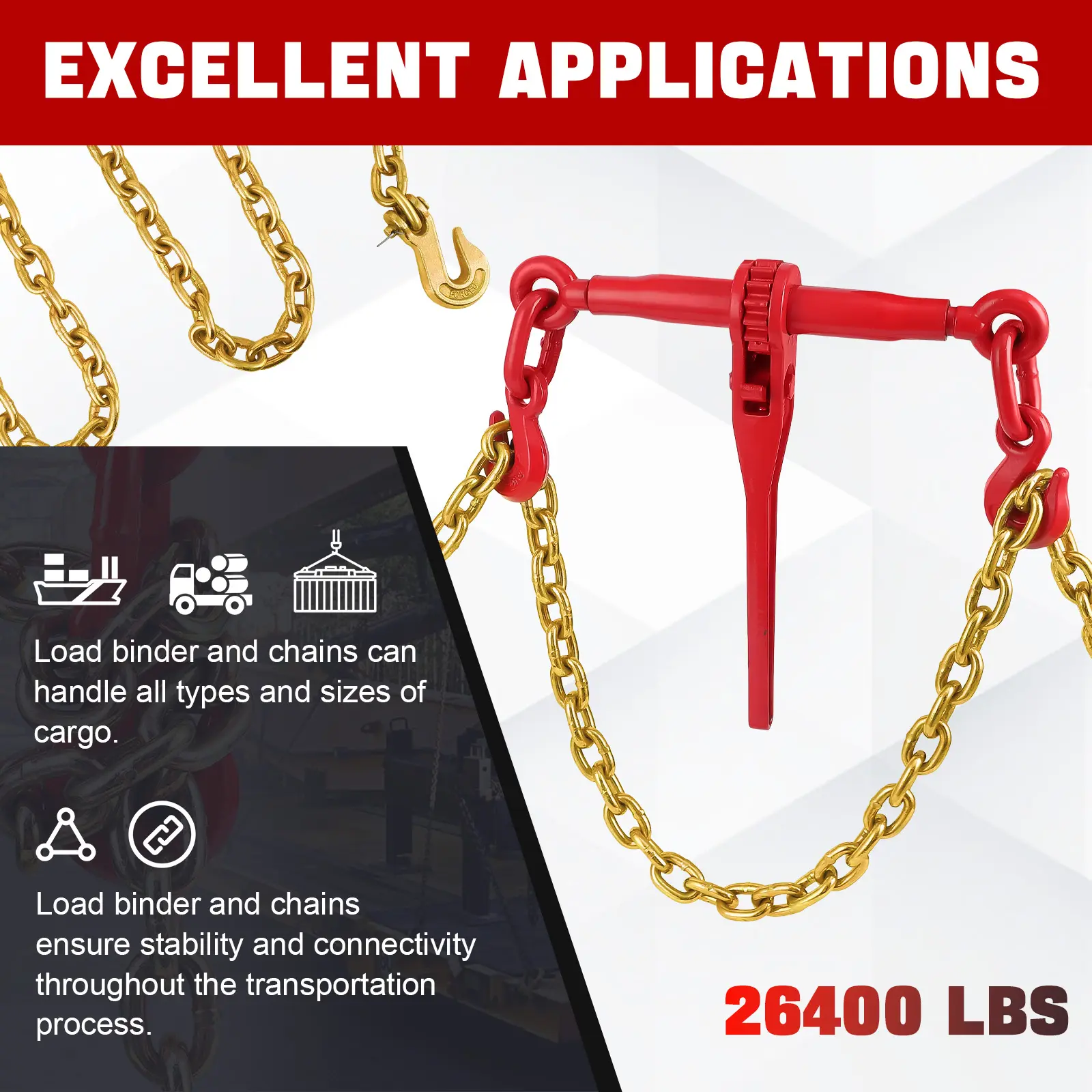 Heavy Duty G70 Ratchet Chain Binder Kit, 2 Pack – 3/8"-1/2" & 5/16"-3/8" Load Binders with 10FT Chains, 12,000 lbs WLL – For Truck, Trailer, Industrial, Agricultural Applications