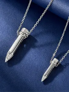 S925 sterling silver pencil head moissanite couple necklace, men's and women's matching pendant, adjustable chain hip-hop lover jewelry, suitable for daily wear, giving surprise small gifts.