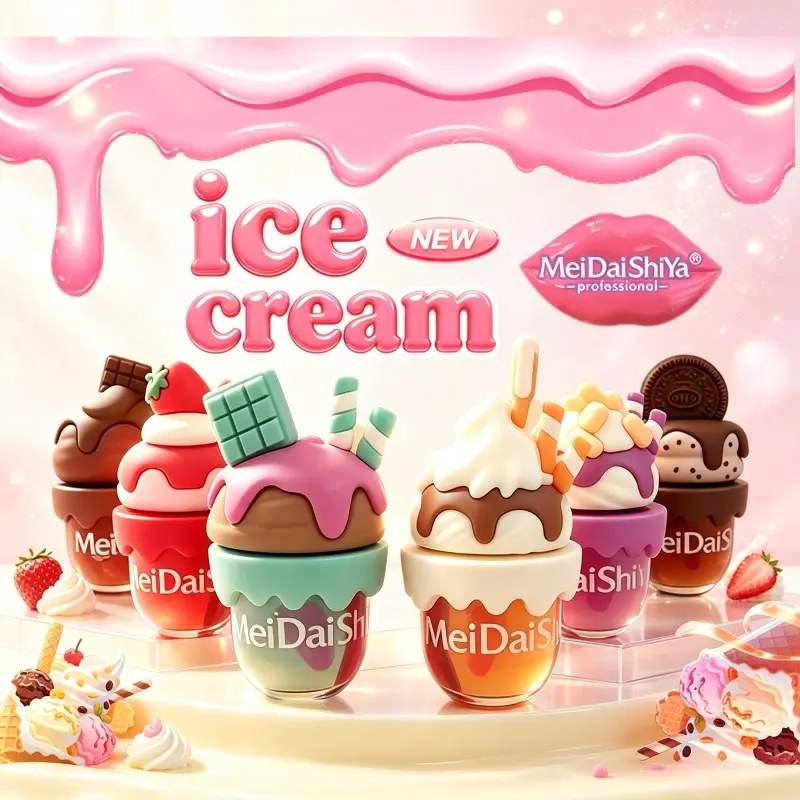 6‑Pack Ice‑Cream Series Temperature‑Changing Lip Glaze, Water‑Light Transfer‑Resistant Lip Gloss, Sweet Dessert‑Inspired Shades for Hydrating Glass Lips, Naturally Enhance Complexion, Long‑Lasting & Fade‑Resistant,