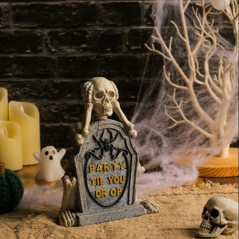 Dark Aesthetic Halloween Decor, Realistic Skull and Spider Tombstone, Create Your Coolest Halloween Corner, Perfect for Home Decoration