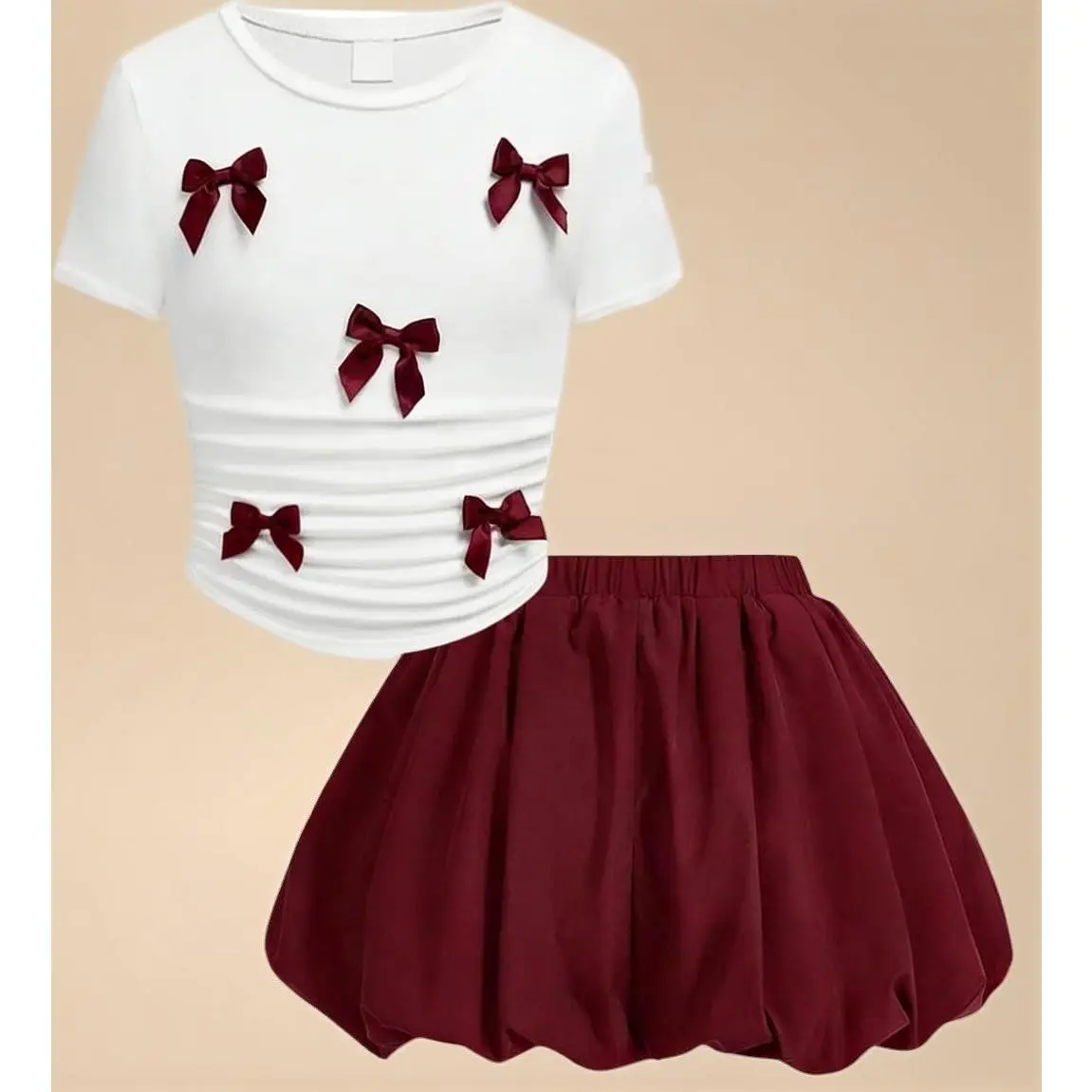 Teenage Girls Puffy Skirt Set with Cute Bowknot Top Teen Summer Skirt Outfit Puffy Skirt for Teen Girls