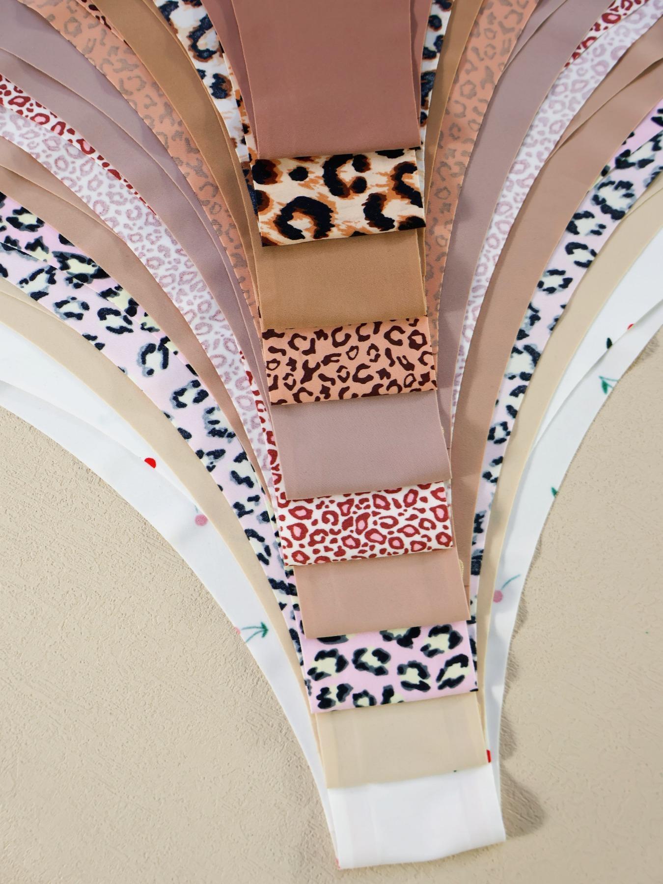 Women's Floral Heart Leopard Print Underwear Set, 3/4/6/7/8/10/12 Pieces, Casual Fitted Design, All Seasons Comfortable Panties