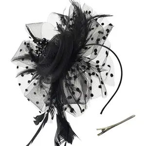 Fascinators Hat Flower Mesh Ribbons Feathers on a Headband and a Clip Tea Party Headwear  Girls and Women
