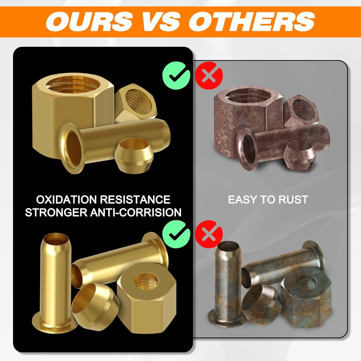 180 count Compression Fittings Assortment kit - 3 sizes (1/4", 3/8", 1/2") of Brass Compression Sleeve Ferrule, Insert and Nuts, to Connect Lines for Air,Water,,Oil and Inert