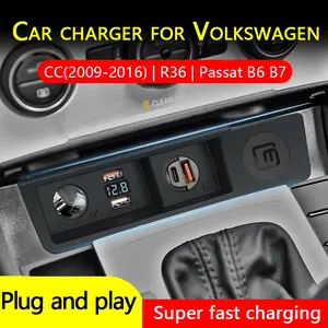 For Volkswagen Passat B6/B7/CC/R36 Car Charger, USB Fast Charging Splitter, Type-C PD3.0 Protocol, One-To-Two Outlet, Smoking Plug Adapter