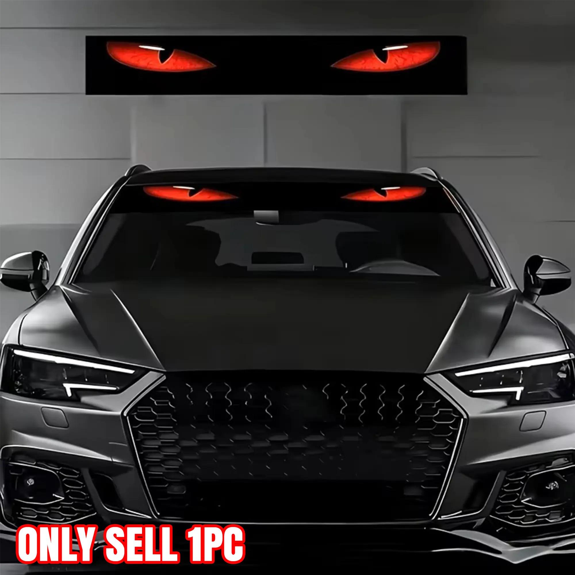 Devil Eye Car Sticker, Car Decals, Self-adhesive and Easy To Tear Off, Waterproof, Sun-proof, Scratch-resistant and Covering Scratches, Suitable for Sedans, SUVs and Trucks, Universal Modification for Car Front Windshields, Halloween Gift
