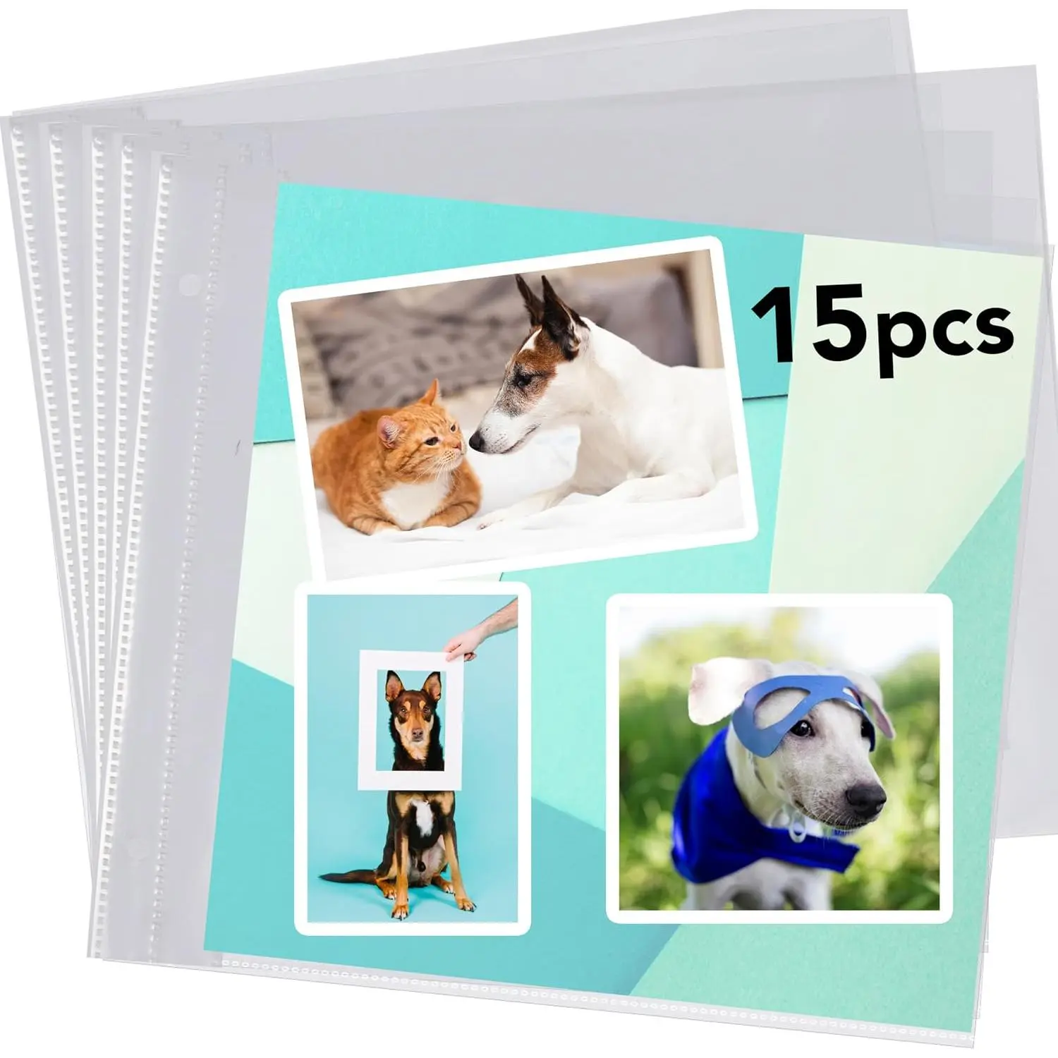 15 Sheets 8x8 -Bound Scrapbook Refill Pages, Top Loading Page Protectors for Rapid Binding, Super Heavyweight Poly, Acid-Free PVC-Free, 30 Layouts Double-Sided Display