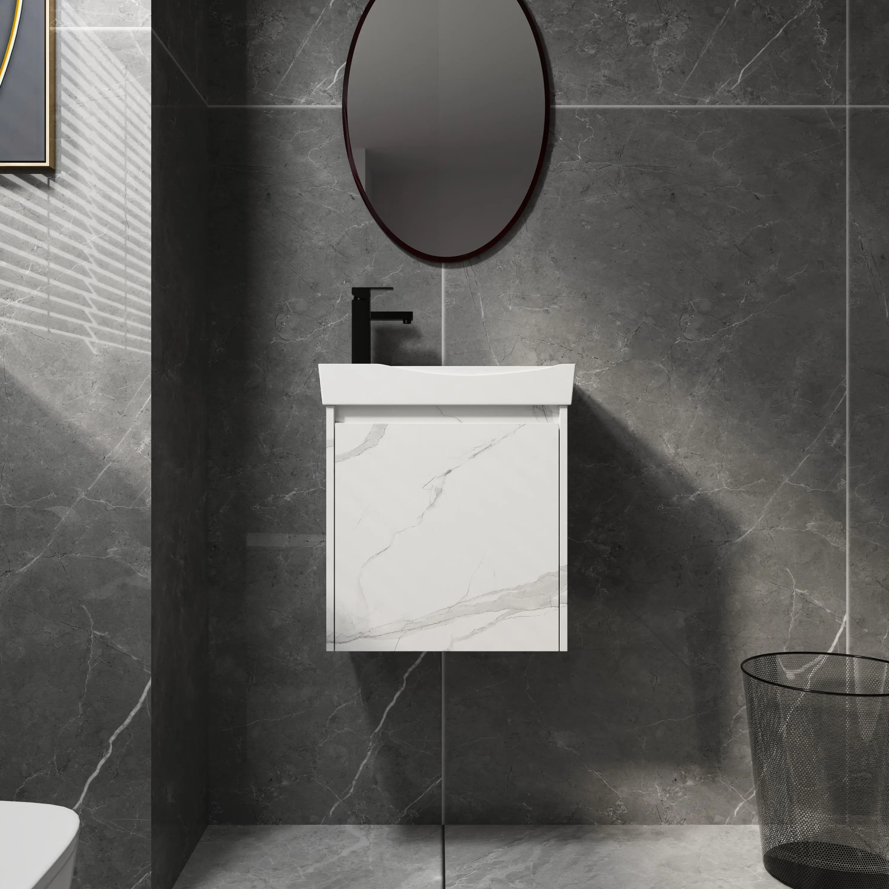 ARCH 20-Inch Wall-Mounted Bathroom Vanity with Ceramic Sink and Storage Cabinet, Modern Floating Bathroom Cabinet Set with Doors for Small Bathroom, Powder Room, or Half Bath, White Finish, Single Sink Vanity, Bathroom Furniture for Vanity Area