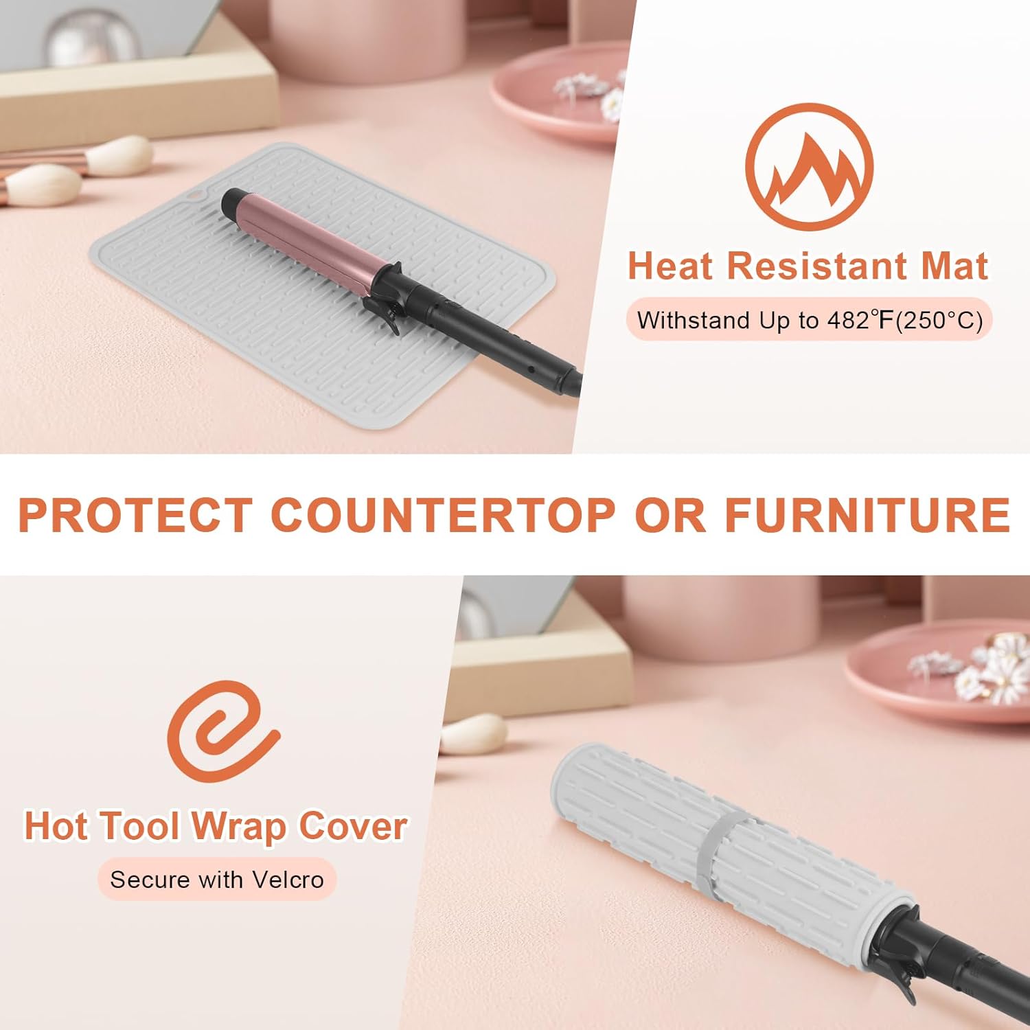 Oversize Silicone Heat Resistant Mat for Hair Styling Tools, Hot Tools Holder, Curling Iron Mat, Portable Travel Flat Iron Hair Straightener Pad Cover