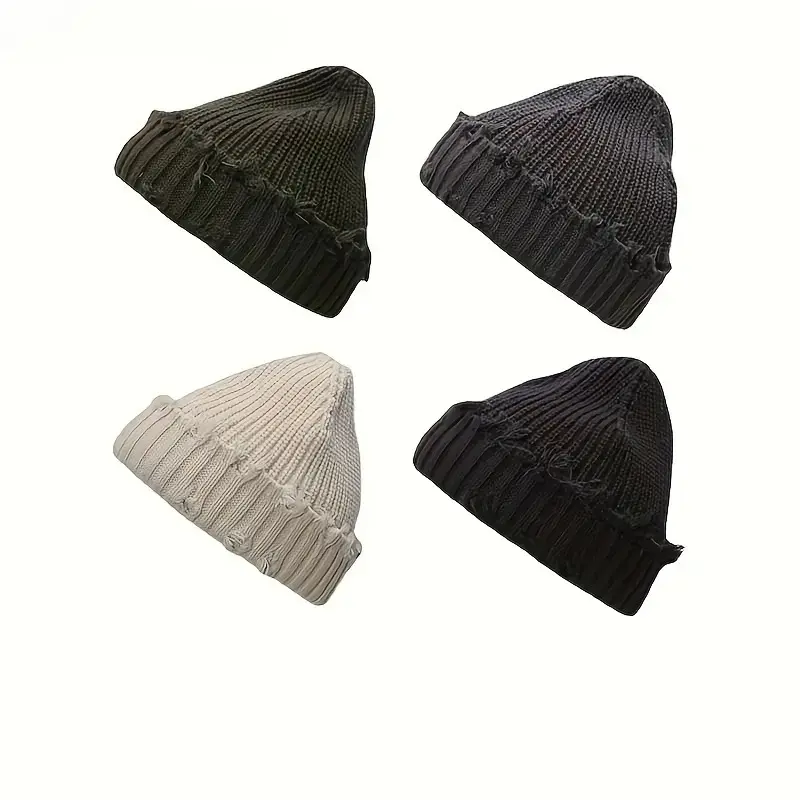 2026 Vintage Distressed Hip Hop Beanie, Korean Retro Short Melon Skully Cap for Men Women, Soft Stretchy Knit Hat for Cold Weather, Perfect Daily Wear & Outdoor Activities