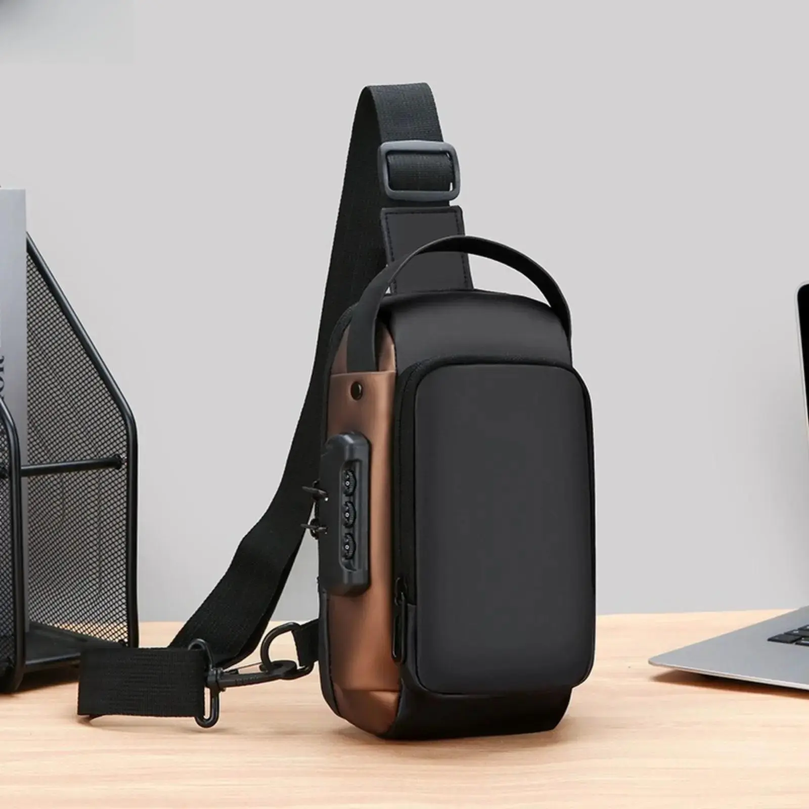 Textured Metallic Crossbody Belt Bag for Men, Casual Water-Resistant Pack with Anti-Theft Lock & USB Charging Port for Travel, Casual Belt Bag, Crossbody Belt Bags, Everyday Beltpack