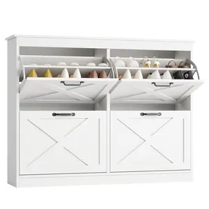 Garvee Wooden Shoe Storage Cabinet with 4 Foldable Drawers, Elegant and Hidden Design, Non-Built-In, Ideal for Entryway, Hallway, or Foyer, White Finish