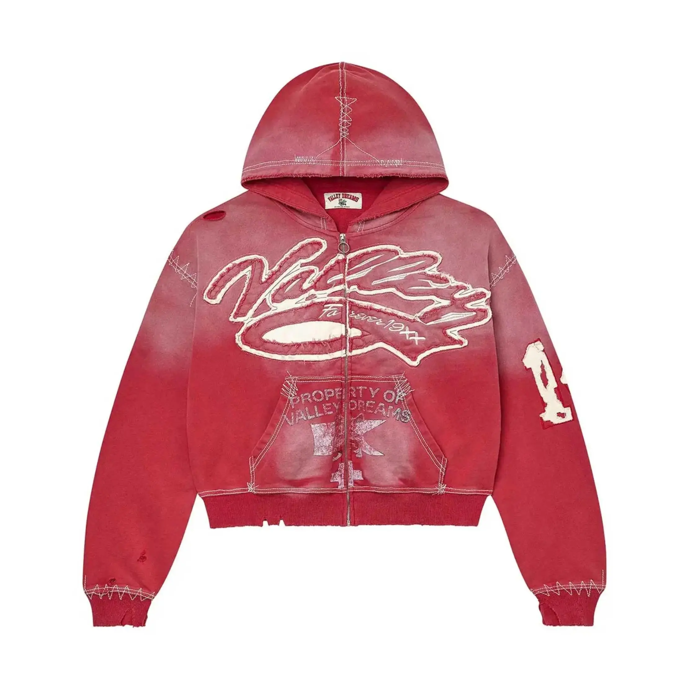 Valley Dreams Distressed Zip Up Hoodie Cotton Heavyweight Rusty Grey Acid Wash Industrial Grit Y2K Hip Hop Streetwear Cropped Jacket Autumn Winter Hooded Sweatshirt Men Women Unisex,back to school,back to school haul