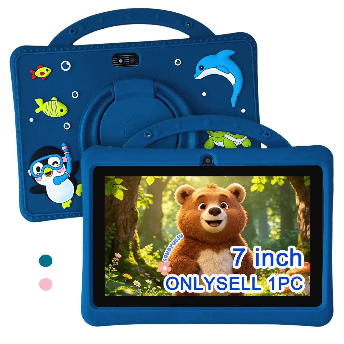 7 Inch Android Kids Tablet, Toddler Tablet, Childrens Tablet, WiFi & Bluetooth, HD Screen, Dual Cameras, Multiple Learning Apps, Parental Control, Educational Toy, Christmas & Halloween Gift, Pink & Blue, USB Cable Included, No Power Adapter