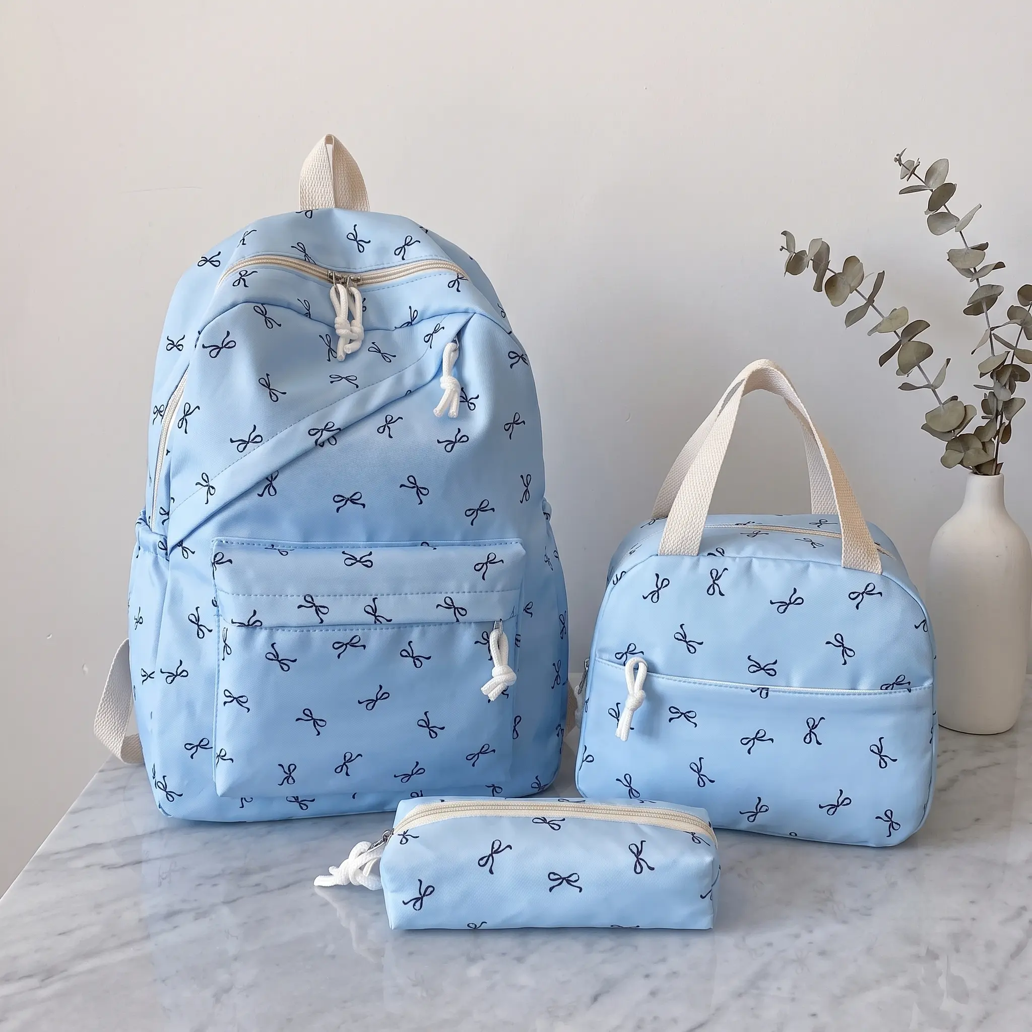 Cute Butterfly Knot Backpack Set For School Travel Large 35L Capacity Fits 14 Inch Laptop Breathable Fabric Unisex Casual Everyday Essential
