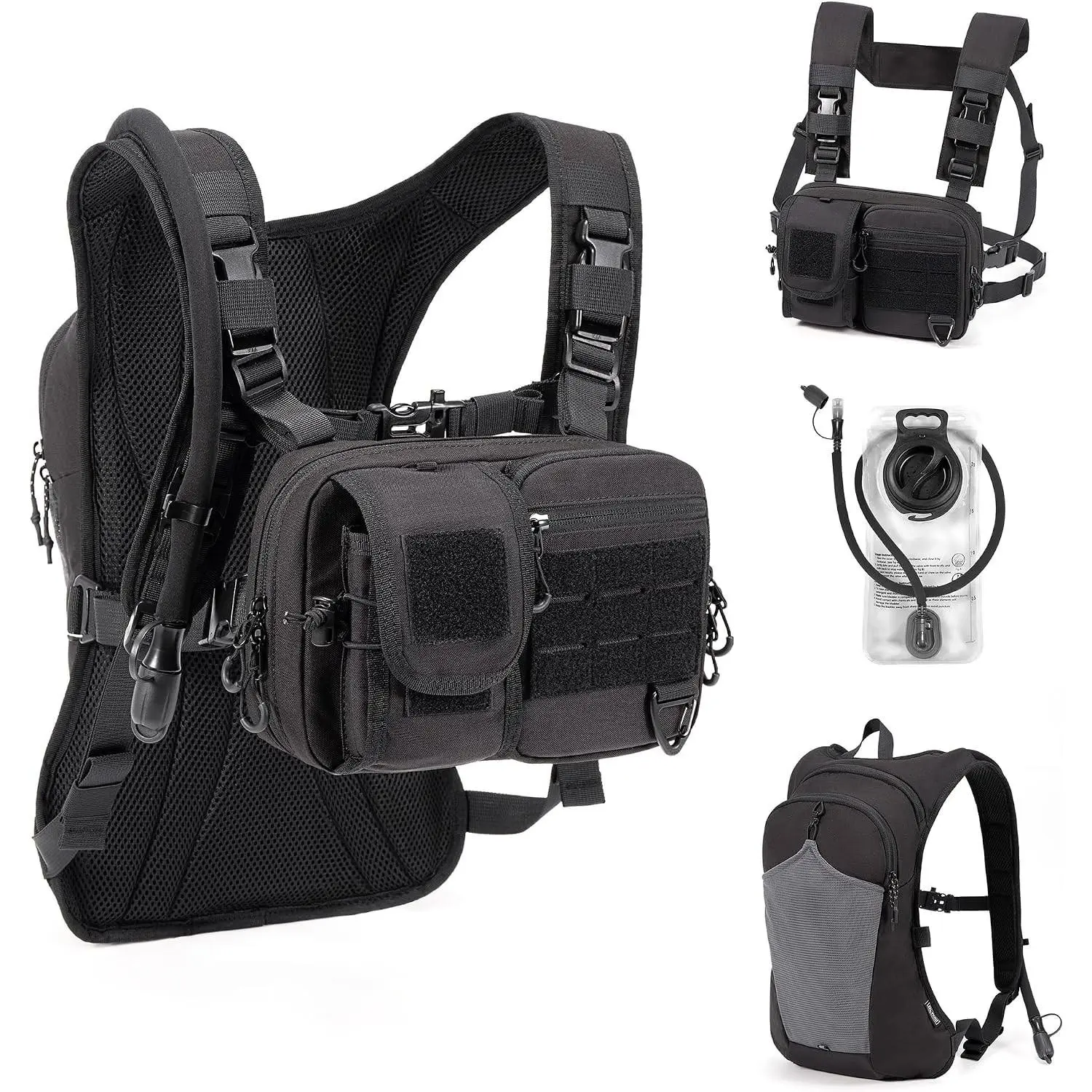 2-in-1 Hydration Backpack & Tactical Chest Pack with 2.5L Water Bladder, Modular Molle Hydration Vest, Lightweight Running Water Bag for Gravel Cycling, MTB, Hiking, Enduro