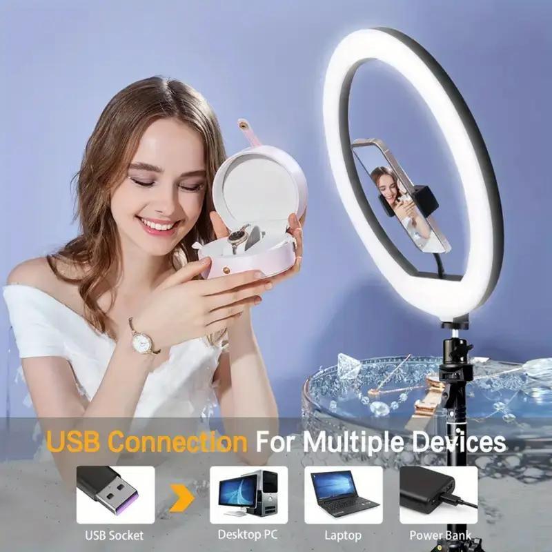 12"Ring Light with 63" Stand & 2 Phone Holders, 360° Adjustable Video Light for YouTube TikTok, Makeup,Photography, Ring Lights Compatiblewith All Cameras/Phones Selfie New Years valentine's  Content Creator Pack , Super Bowl