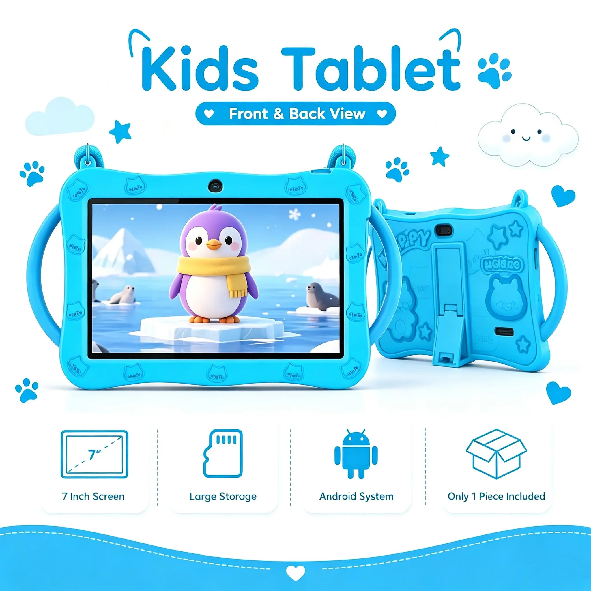 Children Learning Tablet, 7-Inch Android Tablet, WiFi Support, 16GB Storage, 2000mah Battery, Dual Cameras, Educational Apps, Perfect Gift, Kid Tablet