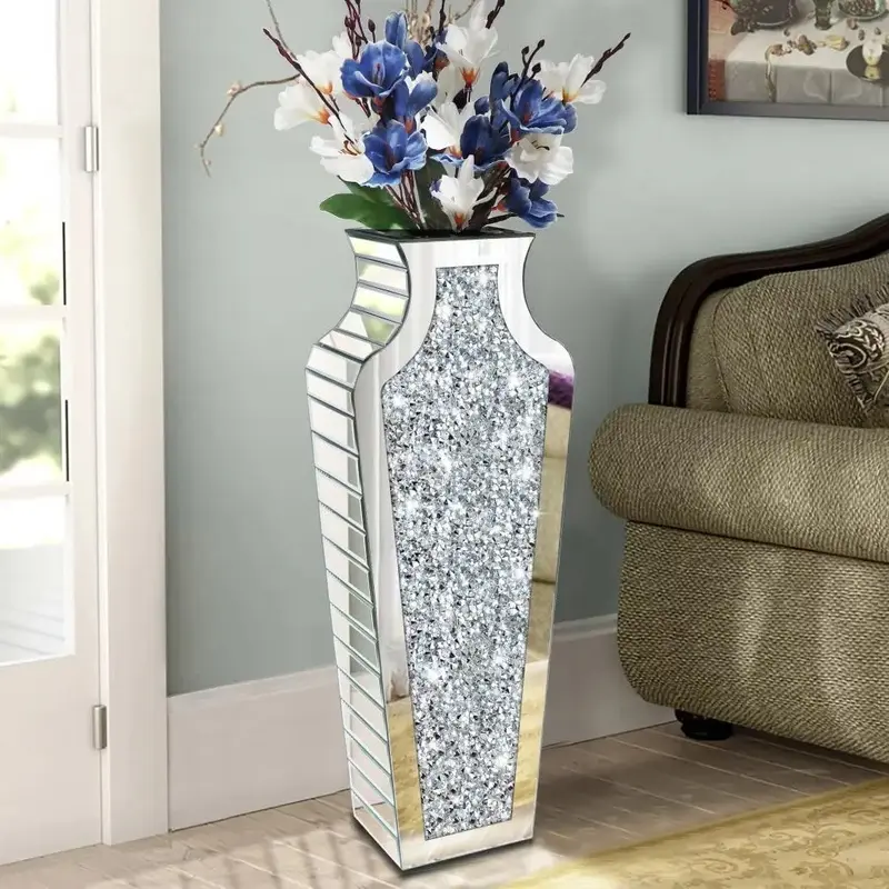 Floor Vase Crushed  Mirrored Vase 27" Tall,   Glass Decorative Mirror Vase Large Size Luxury for Home Decor.Can't Hold Water.